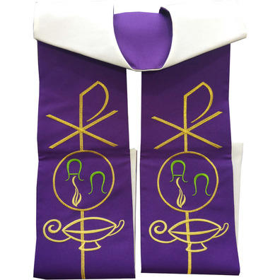 Estola sacerdotal reversível com bordados branco / morado