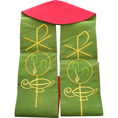 Estola sacerdotal reversível com bordados vermelho / verde