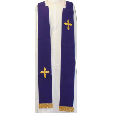 Estola com Cruzes e fleco dourado roxo