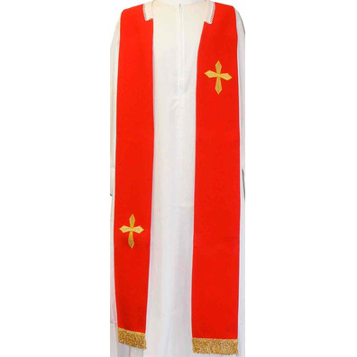 Estola com Cruzes e fleco dourado vermelho