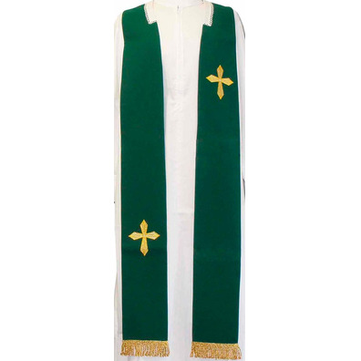 Estola com Cruzes e fleco dourado verde