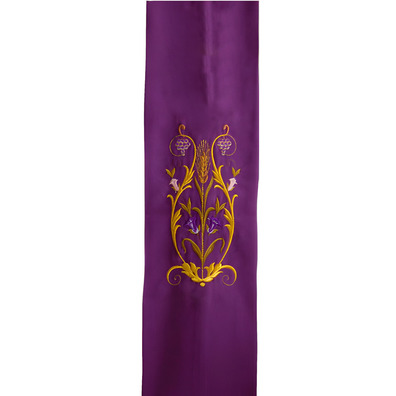 Estolon com diversos motivos litúrgicos bordados morado