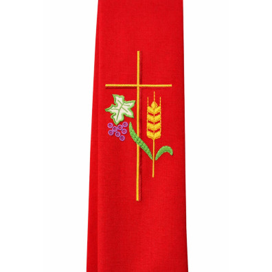 Estolon bordado com Cruz, espiga de trigo e uvas vermelho