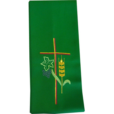 Estolon bordado com Cruz, espiga de trigo e uvas verde