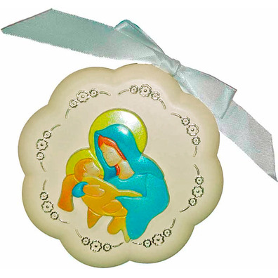 Medalha de berço - Virgem com Menino Jesus creme