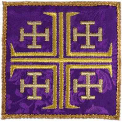 Palia bordado Cruzes de Jerusalém | Ornamentos litúrgicos morado