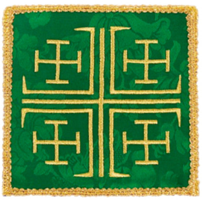 Palia bordado Cruzes de Jerusalém | Ornamentos litúrgicos verde