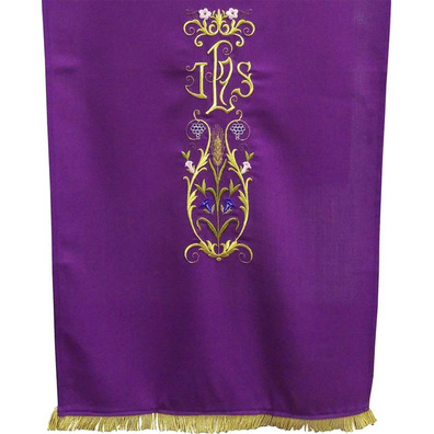 Pão de atril com IHS e outros bordados litúrgicos morado