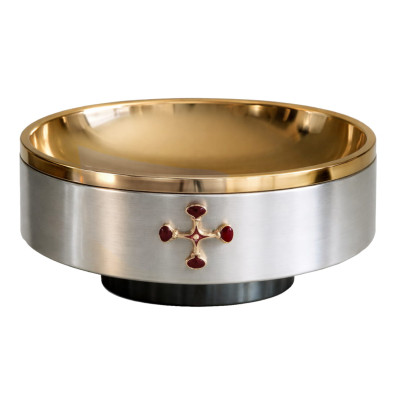Patena de metal com pedras na Cruz