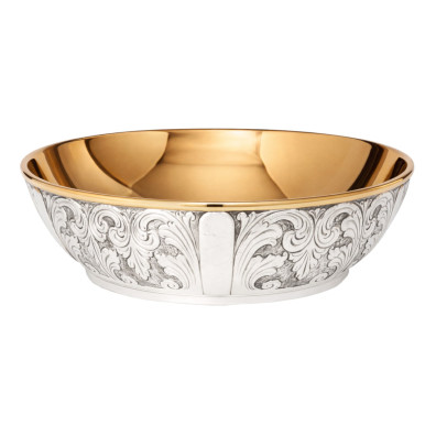 Patena de prata sem base com interior dourado