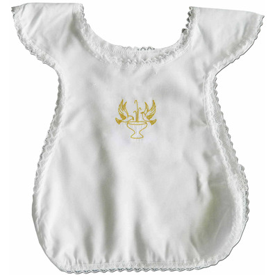 Vestido de batismo com bordado de pombas