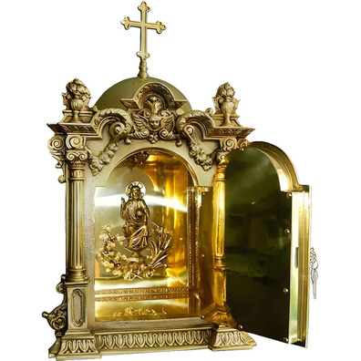 Sagrario de bronze com IHS e peixes