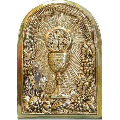 Sagrario de bronze decorado com cáliz e IHS