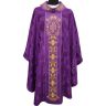 Casulla y estola de tela damasco bordada morado  