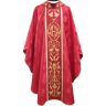Casulla bordada en cuello y estolón central rojo 