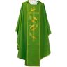 Casulla de poliéster con espigas y Cruz bordadas verde 