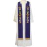 Estolón con bordados litúrgicos y fleco dorado morado 