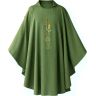 Casulla bordada con cruz, cáliz y espiga verde 